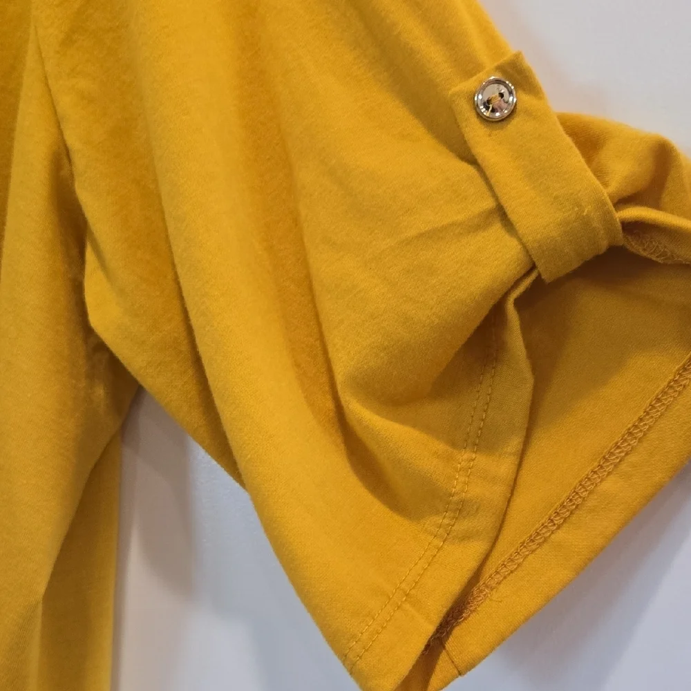 NWOT Perseption Mustard V-Neck Blouse with Pocket - Picture 5 of 7